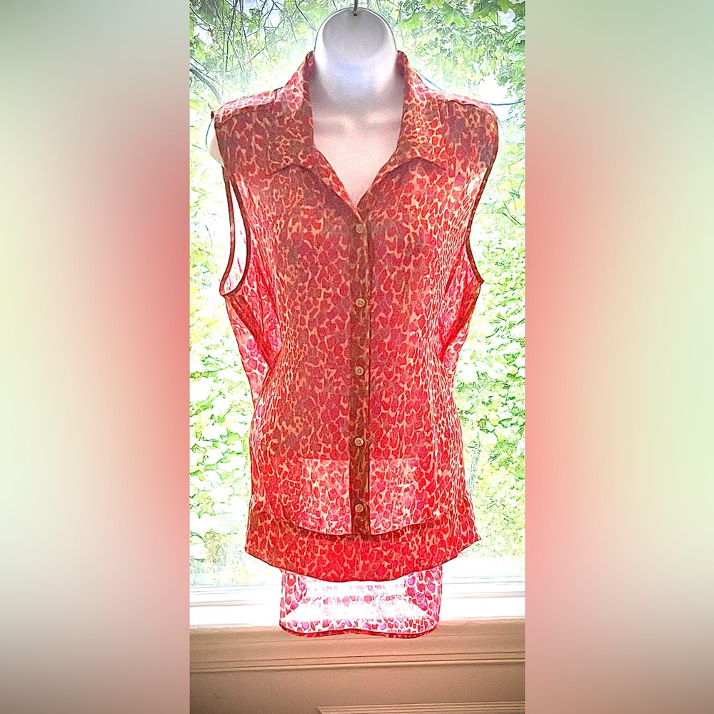 Leopard Print Heart of CAbi Vintage Red Blouse
